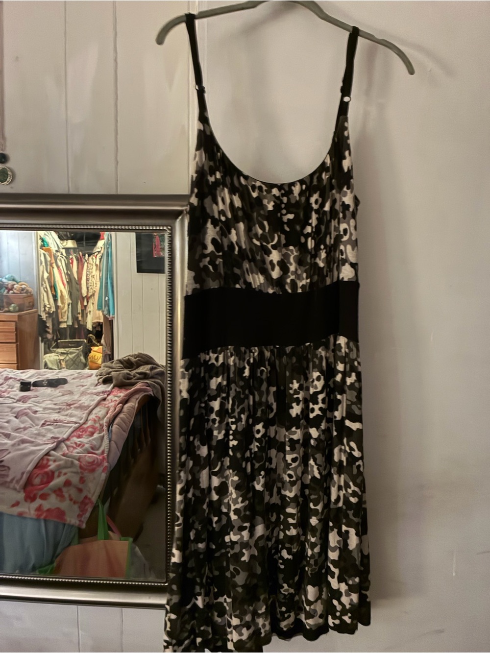 Sky Black & White Printed Spaghetti-Strap Dress with leather Waist Belt - Picture 2 of 2